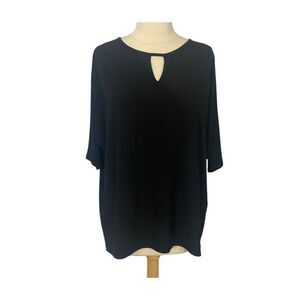 Clara Sun Woo Black Slinky Knit Tunic Top Size L Dolman 3/4 Sleeve Modern Travel